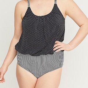 Plus Size 16 Lane Bryant One Piece Swimsuit Polka Dot black white womens New